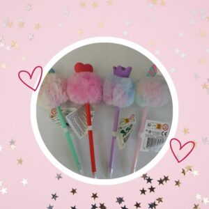 🦄 Stylos Pompons Ronds avec Figurine (licorne)