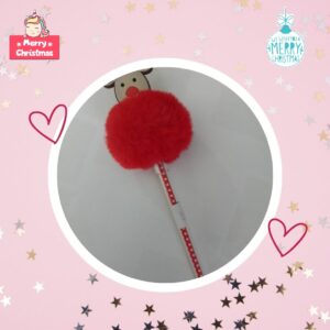 🦄Stylos Pompons Ronds Motif Noël (Renne, Père Noël, Biscuit, Bonhomme de Neige)