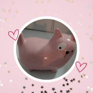 🦄 Tirelire CHAT céramique (rose et petits pois blancs)