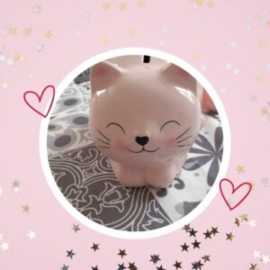 🦄 Tirelire CHAT céramique avec queue en PELUCHE (rose)