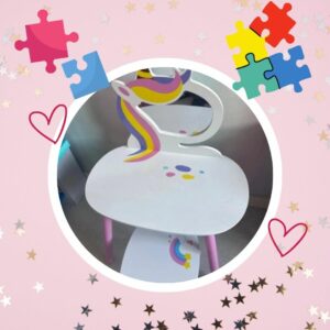 🦄 Coiffeuse enfant avec Miroir et Tabouret en bois "Sweet Licorne"  (OCCASION🏷️)